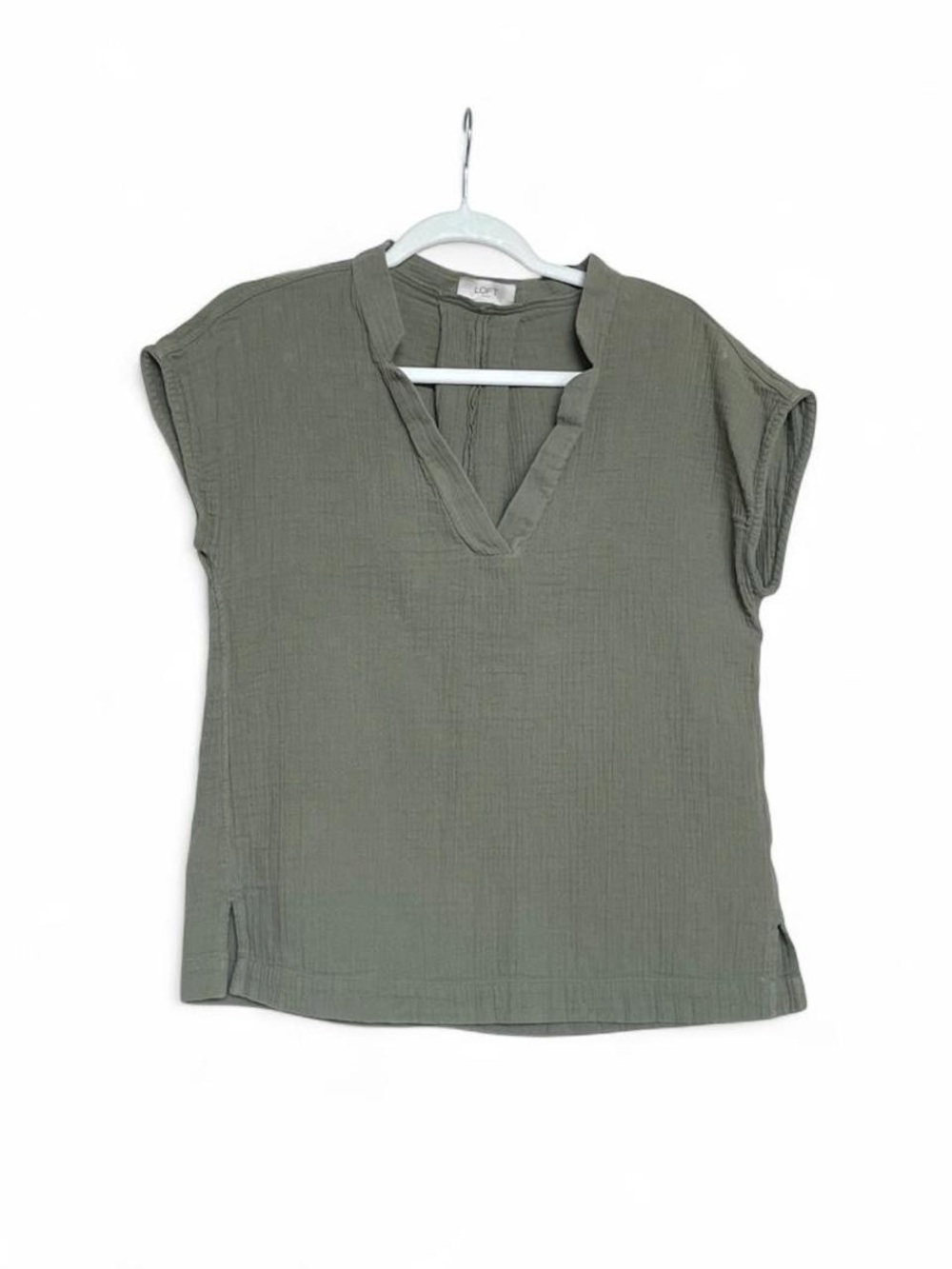 LOFT Olive V-Neck Cap Sleeve Tunic Top